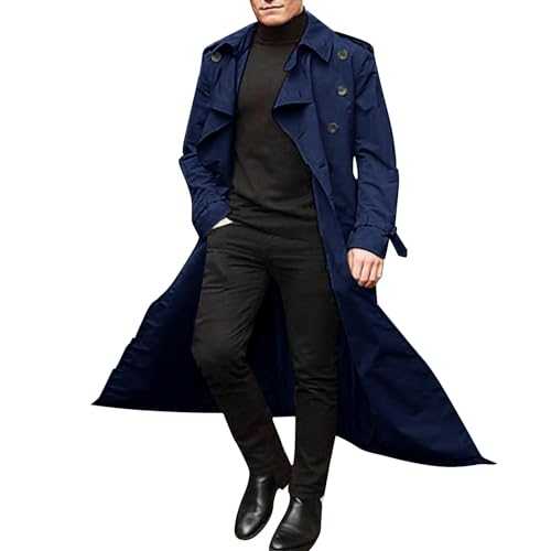 BIISDOST Men's Trench Coat Double Breasted Long Coat Lapel Winter Military Style Jacket Transition Jacket Traditional Loden Coat Short Coat for Men Traditional Coat Loden Anthracite Dark Grey