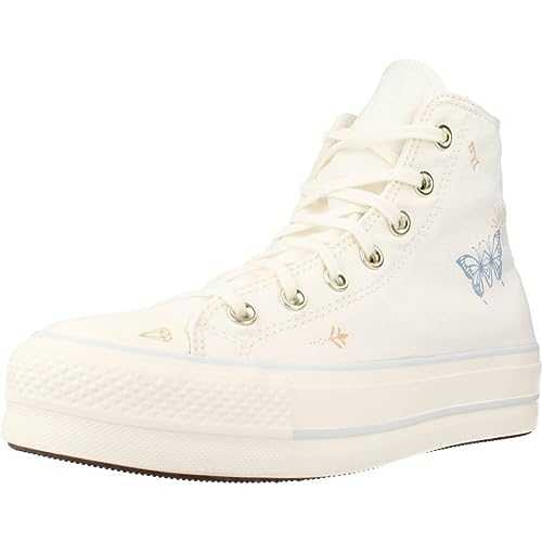 Unisex Chuck Taylor All Star Lift High Top Canvas Sneaker - Lace up Closure Style - White/Cocoon Blue