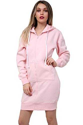 GW CLASSY OUTFIT Women Ladies Long Hoodies Plain Zip Up Ladies Long Sleeves Fleece Longline Hoodie Casual Jacket Hooded Coat with Pockets