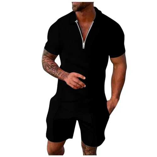 Men's Polo Shirt and Short Sets 2 Piece Summer Outfits Fashion Casual Athletic Shorts Tracksuit Set Big and Tall Sweatsuits for Men Men's 2pcs Crewneck T-Shirt Sports Shorts Set