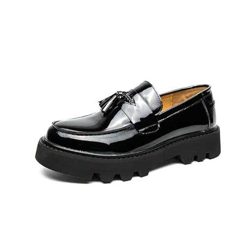 EsaSam Men's Penny Loafers Patent Classic Round Toe Platform Chunky Slip-On Business Casual Formal Work Shoes