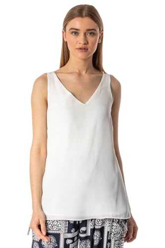 Roman Originals Women V-Neck Sleeveless Vest Top - Ladies Autumn Winter Holiday Evening Day Party Plain Floaty V-Back Detail Cami Tops