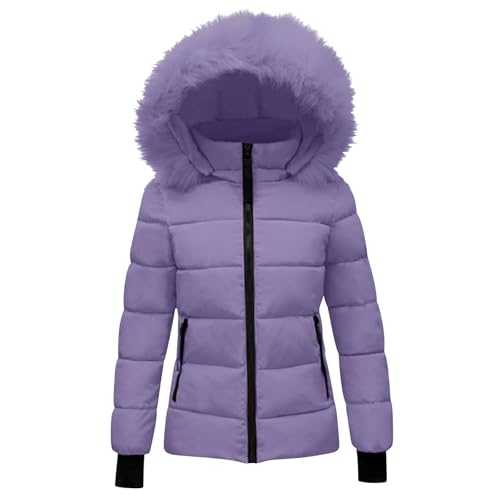 Mrat Winter Coats for Women Uk Quilted Lightweight Puffer Jacket Faux Far Hood Jacket Casual Zip Plush Overcome Warm Outdoor Parka Coat Ladies Padded Down Jacket Elegant Solid Overcoat Plus Size 4XL