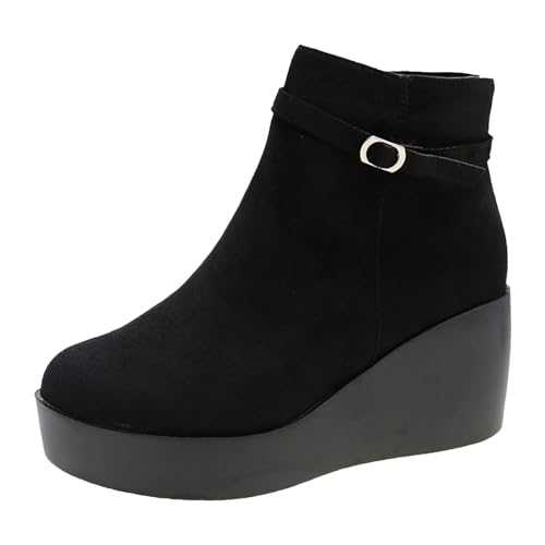 Autumn and Winter Short Boots for Women Round Cap Wedge Heels Large Size Women's Boots Thick Sole Wedge Heels Platform Boots Ankle Boots Ladies Yellow Heel