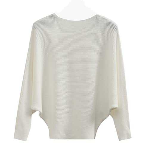 Women's Batwing Sweater Solid Boat Neck Tunic Casual Long Sleeve Knit Pullover Sweater Tops for Women