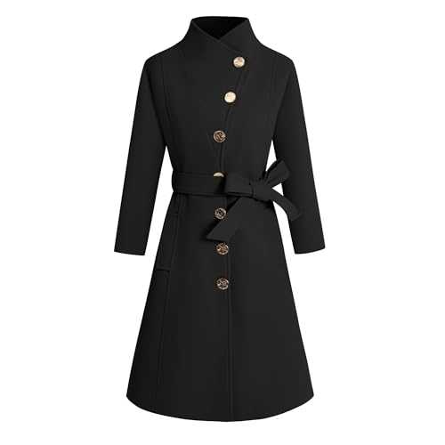 Wool Coats for Women Winter Long Pea Coats Stand Collar Single Breasted Trench Coat with Belt