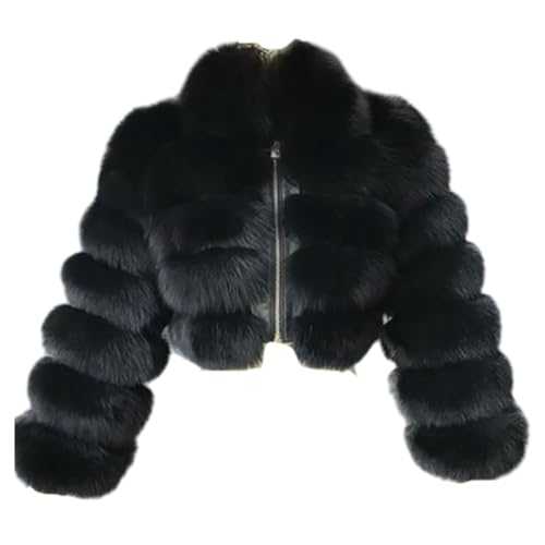 PengGengA Women's Faux Fur Coat Winter Warm Furry Turn-down Collar Jackets Long Sleeve Zip Up Short Jacket Shaggy Outwear Cardigan Crop Top