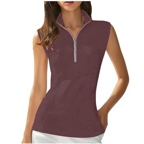 Lycurgius Ladies Tops Summer V Neck Sleeveless Polos Shirts Sports Work Tennis T-Shirts Zipper Collar Lightweight Moisture Wicking T Shirts Quick Dry Comfy Stretch Blouses
