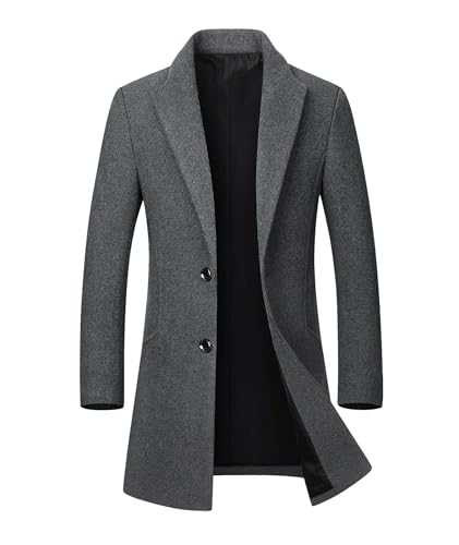SOMTHRON Men's Winter Trench Coat Lapel Single Breasted Slim Fit Wool Blend Overcoat Jacket Mid-Long Pea Coat