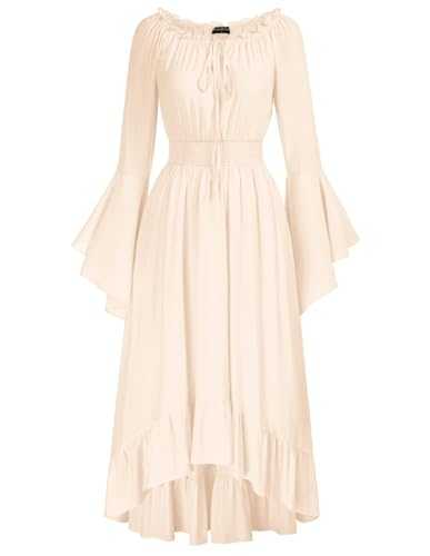 SCARLET DARKNESS Women Renaissance High-Lo Dress Long Sleeve Off Shoulder Vintage Medieval Dresses