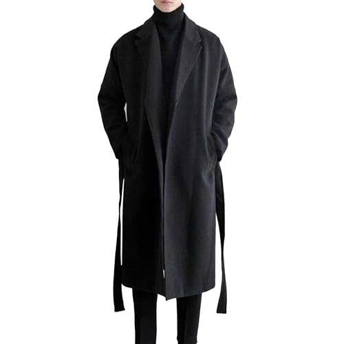 Maiyifu-GJ Men's Loose Belted Wool Blend Peacoat Thick Notch Lapel Long Trench Coats Casual Warm Fashion Overcoat