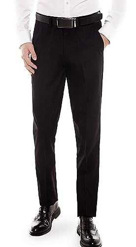 PolePlus Mens Dress Pants Classic Slim Fit Flat Front Straight Business Suit Work Casual Slacks Tuxedo Trousers