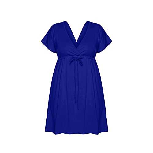 AMDOLE plus Size Prom Dresses Long Women Solid Color Dress Casual Short Sleeve V Neck High Waist Beach Dresses with Belt Dress plus Size T Length Dresses for Women