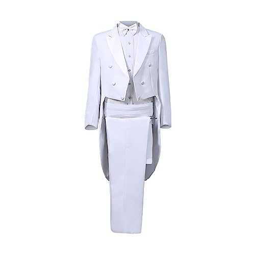 Mens Tuxedo Suits 4 Piece Slim Fit Formal Magic Show Costume Tailcoat Jacket Cosplay Fancy Dress Blazer Coats Classic Business Wedding Dress Tuxedo Blazers Long Tailcoat Suit Notch Lapel Groom Tuxedos