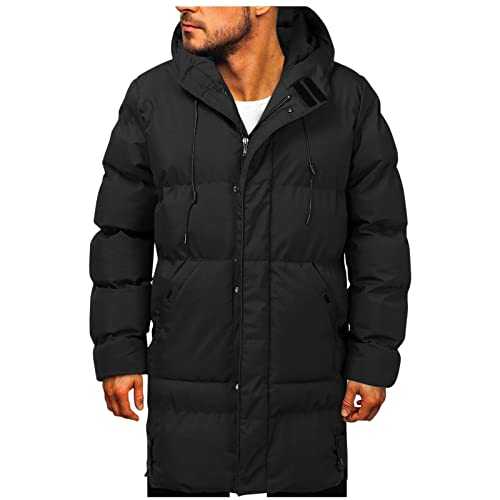 Mens Long Padded Winter Puffer Coat Zipped Hooded Puffer Jacket Warm Outerwear Storm Cuffs Zip with Pockets Thicken Winter Coat UK Winter Padded Coat Quilted Puffer Jacket Winter Coat