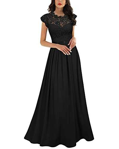 MIUSOL Women's Formal Scoop Neck Lace Cap Sleeve A-line Evening Prom Bridesmaid Long Dress