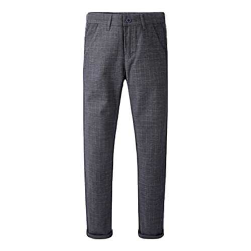 Men's Linen Plaid Business Comfort Pant Straight Fit Flat Front Tapered Suit Pant Ultra Lightweight Slim Trousers