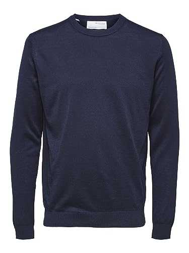 SELECTED HOMME Men's Slhtown Merino Coolmax Knit Crew B Noos Pullover Sweater