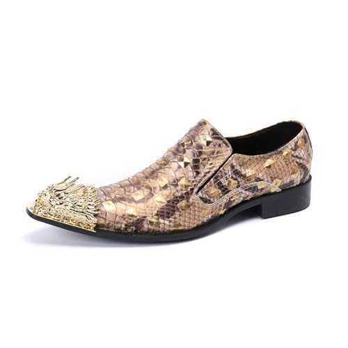 MANYUBEI Mens Dress Shoes, Casual Leather Shoes, Loafers Genuine Leather Plus Size Slip on Business Low Top Metal Toe Breathable Suit Groom Wedding Shoes, 45 EU,Yellow