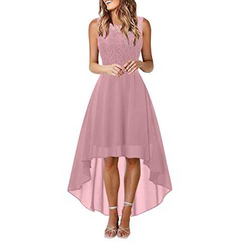 BOTCAM Women's Lace Dress Bridesmaid Elegant Party Long Cocktail Dress Chiffon V-Neck Sleeveless Maxi Dress Evening Dresses Prom Dress Bridesmaid Dresses Wedding Dress Princess for Wedding