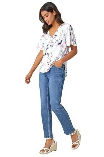 Roman Originals Womens Floral Short Angel Sleeve Top - Ladies Fashion Smart Casual Formal Party Gatherings Special Occasions Summer Holiday Work Wear Tops