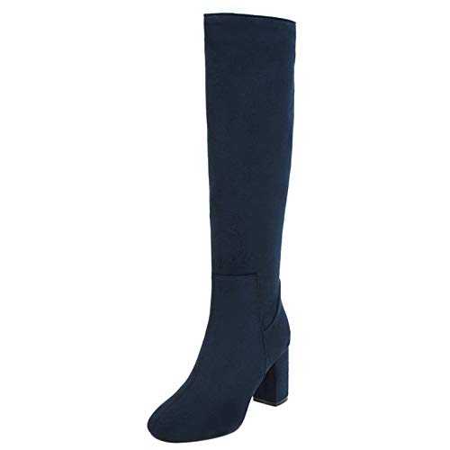 MJIASIAWA Women Block Heel Winter Warm Knee High Fashion Riding Boots Zip