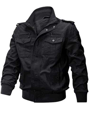Jinsha Men's Smart Casual Cotton Classic Jacket Winter Hiking Climbing Zipper Military Transition Bomber Jackets for Men UK Multi Pockets Outdoor Windproof Coat Work Cargo Outerwear