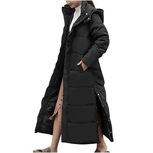 Zeiayuas Womens Long Padded Coat Quilted Puffer Jacket Winter Down Coats Maxi Length Warm Cotton Cover Coat Waterproof Puff Outwear Outdoor Thick Overcoat Fleece Ski Hiking Jackets with Hood Pockets