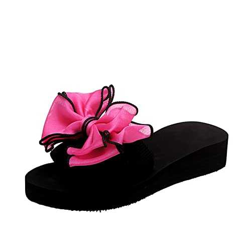Wedge ankle boots women's shoes platform wedge heel fashion summer women's slippers platform wedge heel bow light casual white trainers shoes women, Hot Pink, 7 UK