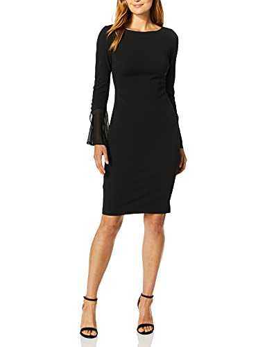 Calvin Klein Women's Solid Sheath with Chiffon Bell Sleeves Dress