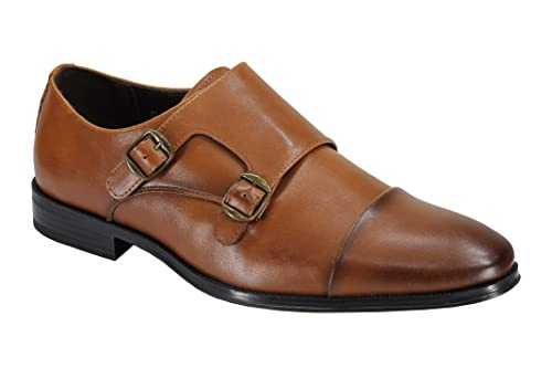 Men's Classic Double Monk Shoes Toe Cap Side Strap Twin Buckle Faux Leather Loafers