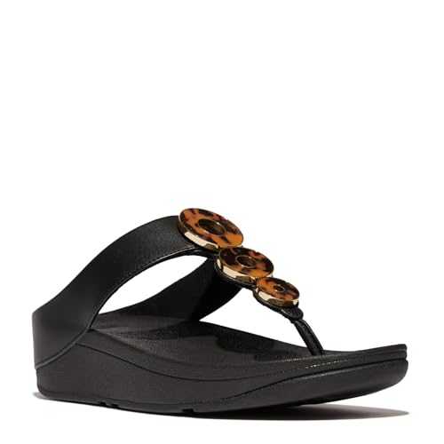 Women's Fino Resin-Hoop Leather Toe-Post Sandals Wedge, All Black, 9 UK