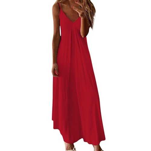 HOOUDO Summer Maxi Dresses for Women Loose Long Tunic Dresses Print V Neck Boho Maxi Dresses Sleeveless Skater Tank Sundresses Plus Size