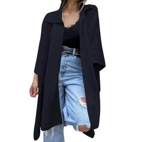 Zhsxertwy Women Autumn Jacket Women's Solid Color Casual Cardigan Loose One Button Trench Coat Teddy Bear Coats for Women