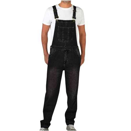 Dungarees for Men Casual Loose Sleeveless Adjustable Strap Square Neck Jumpsuit Classic Retro Solid Straight Trousers with Pocket Fashion Streetwear Jeans