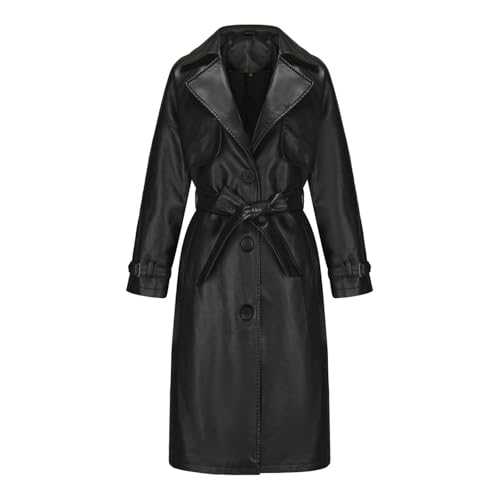 Trench Coats for Women Long Sale Clearance Faux Leather Jacket 1980s Vintage Retro Coat Single Breasted Mid-Length Windbreaker Longline Windproof Overcoat with Belt Slim Fit Outerwear Size 8-14