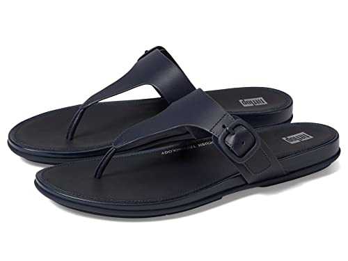 Women's Gracie Rubber-Buckle Leather Toe-Post Sandals Flat, Midnight Navy, 5 UK