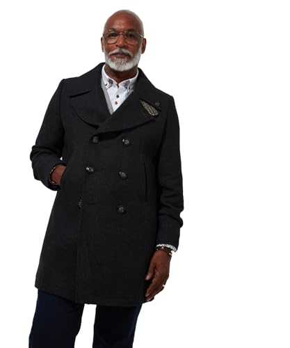 Joe Browns Men's Smart Herringbone Wool Blend Peacoat with Printed Lining Pea Coat
