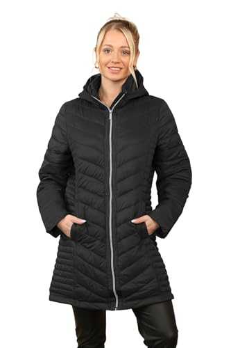 True Face Women's Long Quilted Puffer Jacket, Warm Hooded Winter Coat, Lightweight Casual Ladies' Lined Outerwear