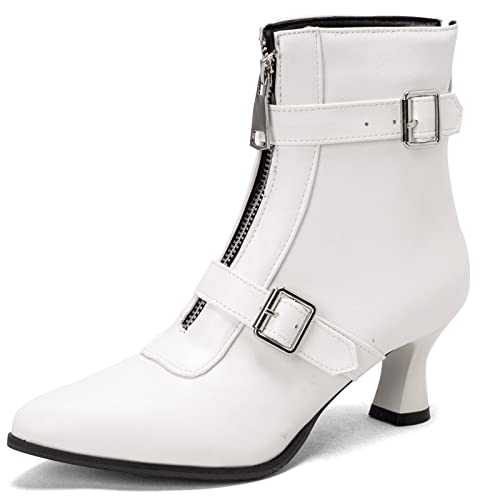 Onewus Women Vintage Ankle Boots with Zippers and Kitten Heels