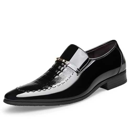 Men's Patent Leather Penny Loafers Crocodile Printed Business Wedding Office Dress Shoes Slip on Pointed Toe Derbys