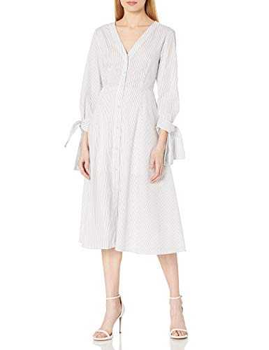 BCBGMAXAZRIA Women's Midi Casual Dress, Off White Combo, Large