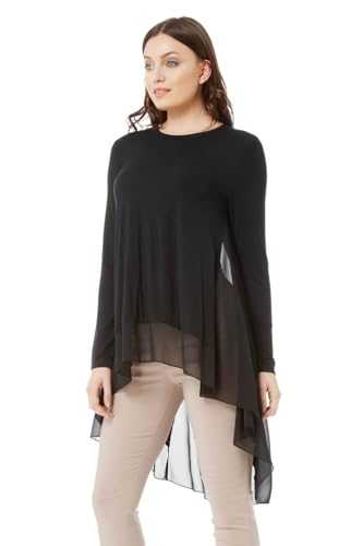 Roman Originals Chiffon Dipped Hem Top Asymmetric Tunic for Women UK Ladies Stretchy Jersey Flared Blouse Smart Fit & Flare Form Casual Loose Longline Party Hanky Tunics