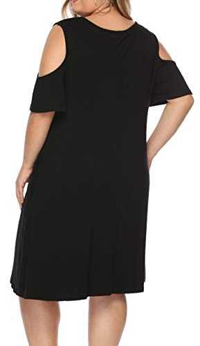 HBEYYTO Women Plus Size Dresses Cold Shoulder Short Sleeve Casual Loose T-Shirt Swing Dress with Pockets