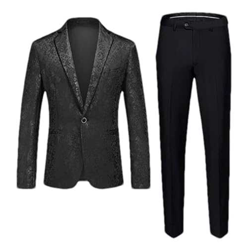 Eesuei Men Wedding Jacquard Suit Black Red Blue Men's Business Social Dance Party Performance Blazer Pant