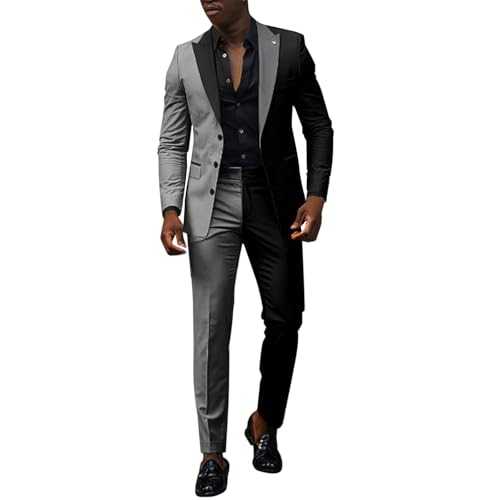 Mens Dressy Suit 2-Piece Slim Fit Suits Business Wedding Suit, Button Scarf Lapel Blazer Vest Trousers Set Long Sleeve Single Breasted Jacket Vest Trousers for Business Wedding Prom
