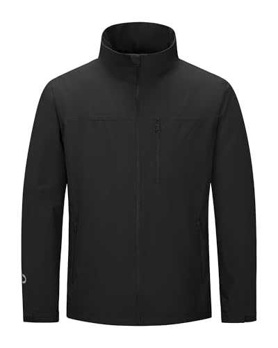 Mens Lightweight Jacket Waterproof Softshell Jackets with Velvet Lined Stand Collar Windbreaker for Hiking Running Cycling Golf