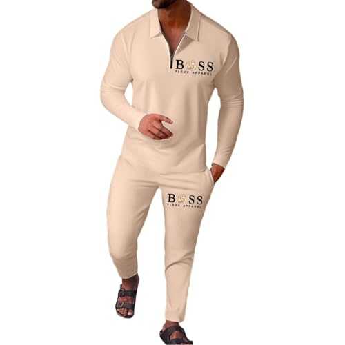 Jogging Suit Mens Tracksuit Set Long Sleeve 1/4 Zip Polo Shirt & Pants 2 Pieces Autumn Outfits Casual Sport Activewear Golf Suit Two-Piece Sweatsuits Gym Running Sweatshirt and Joggers Christmas