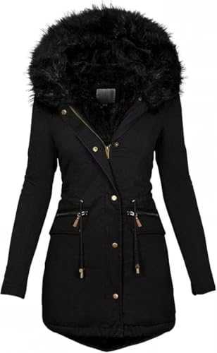 Winter Coats Women Warm Faux Fur Lining Hooded Coat Ladies Plus Size Thicken Jackets Mid-Long Outwear S-5XL KaloryWee