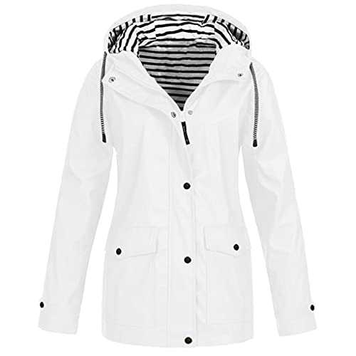 AMhomely Jackets for Women UK Clearance, Waterproof Windproof Solid Jackets Outdoor Hiking Trips Hooded Raincoat Windbreaker Sale Ladies Loose Cardigans Shirt Coat Jackets Trench Topcoats